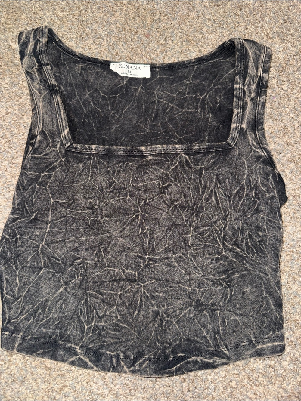 Zenana Outfitters Black Mineral Wash Square Neck Tank